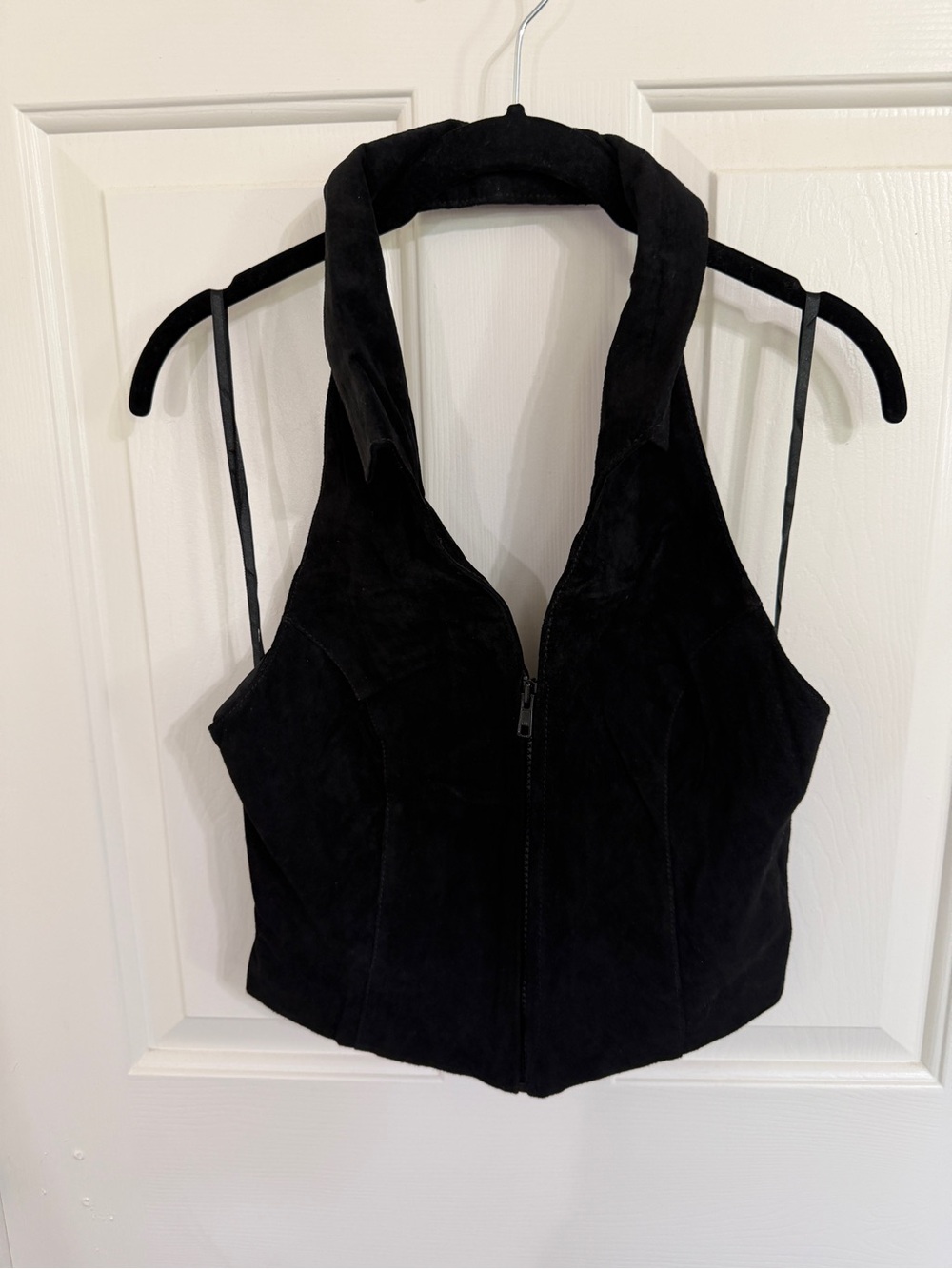Wilsons Leather L Black Suede Halter Zip Front Corset Vest Y2K Moto Western